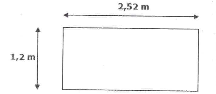 Retângulo com 2,52 m de comprimento e 1,2 m de largura.
