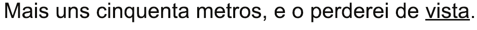 Alternativa D: “Mais uns cinquenta metros, e o perderei de vista.”, com “vista” sublinhado.
