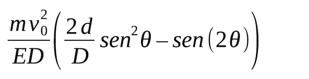Alternativa B: (m v₀² / (E D)) · ((2d/D) sen²θ − sen(2θ)).