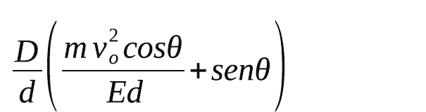 Alternativa D: (D/d) · (m v₀² cos θ / (E d) + sen θ).