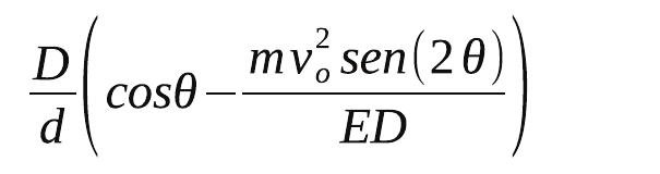 Alternativa E: (D/d) · (cos θ − m v₀² sen(2θ) / (E D)).