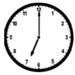 Relógio analógico com o ponteiro das horas no 7 e o ponteiro dos minutos no 12.