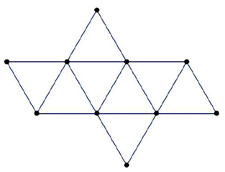 Planificação do octaedro regular formada por oito triângulos equiláteros: uma faixa de seis triângulos alternados, com um triângulo acima e outro abaixo.