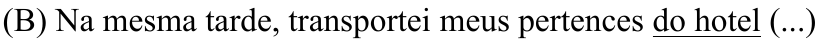 Alternativa (B) com o trecho “do hotel” sublinhado.