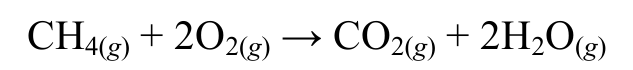 Equação química: CH4 gasoso mais 2 O2 gasoso produz CO2 gasoso mais 2 H2O gasosa.