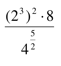 Fração: no numerador, (2 elevado a 3) elevado a 2, vezes 8; no denominador, 4 elevado a 5 meios.