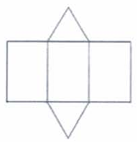 Planificação de um prisma de base triangular: três retângulos lado a lado com um triângulo acima e outro abaixo do retângulo central.