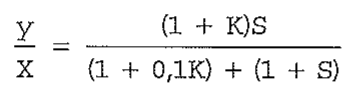Y/X = (1 + K)S / [(1 + 0,1K) + (1 + S)].
