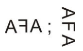 A palavra AFA espelhada horizontalmente (com o F invertido); ponto e vírgula; a palavra AFA girada 90° no sentido horário.
