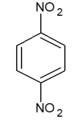 Anel benzênico com dois grupos NO₂ em carbonos opostos (posições 1 e 4).