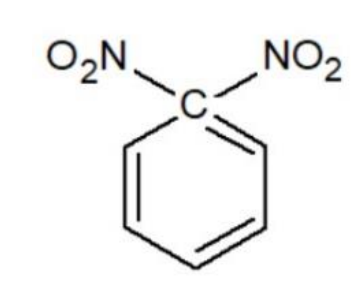 Anel de seis carbonos com os dois grupos NO₂ (O₂N e NO₂) ligados ao mesmo carbono.
