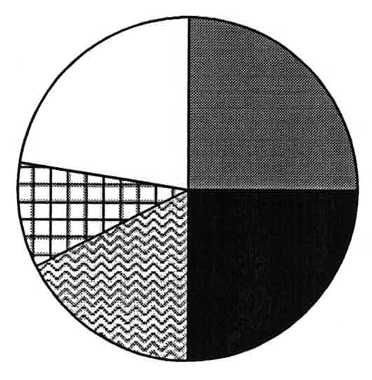 Gráfico de setores da alternativa (C) com setores de Moradia, Alimentação, Estudo, Lazer e Outras despesas em proporções próprias.