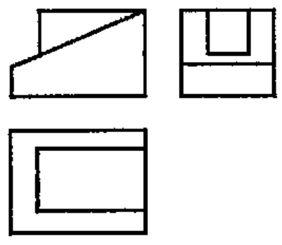 Opção C: conjunto de três vistas ortográficas da peça.