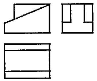 Opção D: conjunto de três vistas ortográficas da peça.