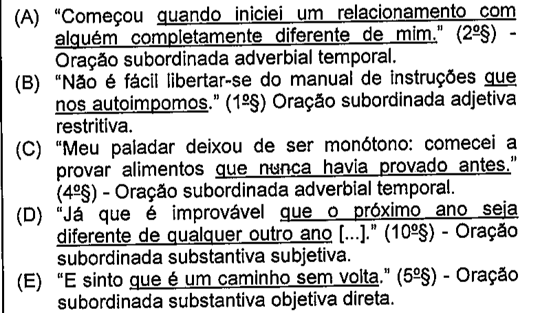 Reprodução do original das alternativas, preservando os sublinhados que indicam os termos destacados.