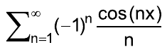 Alternativa D: Somatório de n = 1 até infinito de (–1)ⁿ · cos(nx)/n