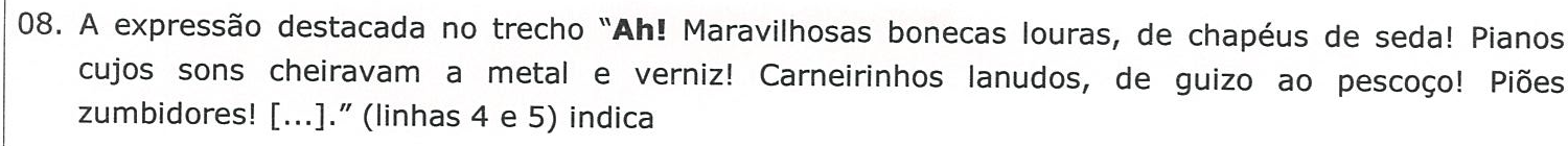 Enunciado da questão 08 como impresso, com a expressão “Ah!” em negrito no trecho citado.