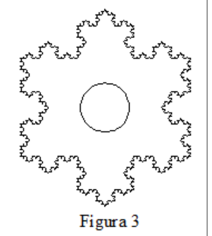 Figura 3: contorno poligonal recortado, semelhante a um floco de neve, obtido após a Etapa 5, com um círculo no centro.