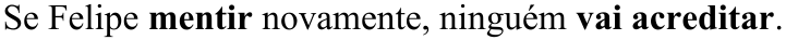 Alternativa “Se Felipe mentir novamente, ninguém vai acreditar.”, com as formas verbais “mentir” e “vai acreditar” em negrito.