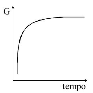 Gráfico de G em função do tempo: curva que cresce rapidamente no início e tende a um patamar.