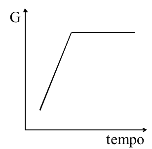Gráfico de G em função do tempo: reta crescente seguida de patamar horizontal.