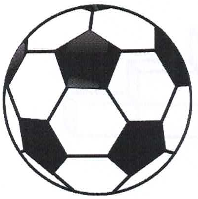 Desenho de uma bola de futebol formada por gomos pretos de cinco lados e gomos brancos de seis lados.