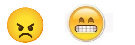 Dois emojis: rosto zangado e rosto com dentes cerrados (careta).