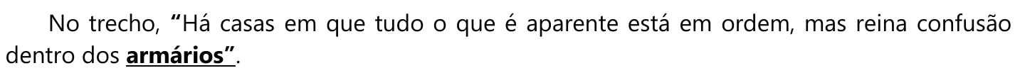 Trecho com a palavra “armários” em negrito e sublinhada.