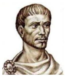 Ilustração do busto de um homem com cabelos curtos e manto, representando Diofanto de Alexandria.