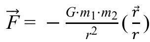 Fórmula: vetor F igual a menos G vezes m1 vezes m2, dividido por r ao quadrado, multiplicado por vetor r dividido por r.