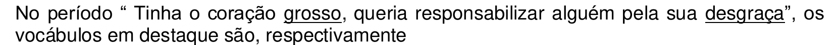 Enunciado da questão 12 no original, com as palavras “grosso” e “desgraça” sublinhadas.