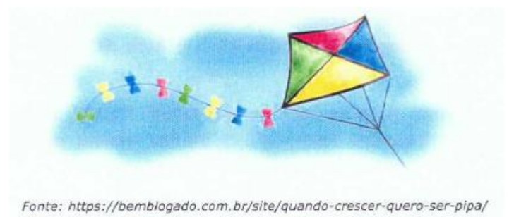 Ilustração de uma pipa colorida com rabiola voando no céu. Fonte: https://bemblogado.com.br/site/quando-crescer-quero-ser-pipa/