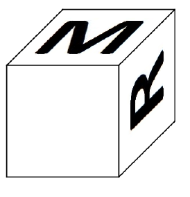 Cubo da alternativa D em perspectiva, com letras em algumas faces.