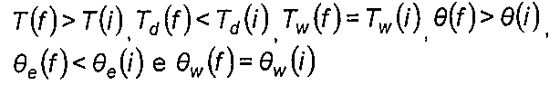 Alternativa E: relações entre T, Td, Tw, θ, θe e θw nos instantes final (f) e inicial (i).