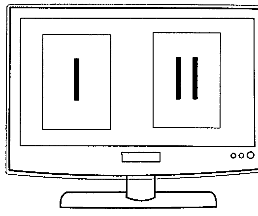 Desenho de um monitor exibindo dois quadros lado a lado, identificados como I e II.