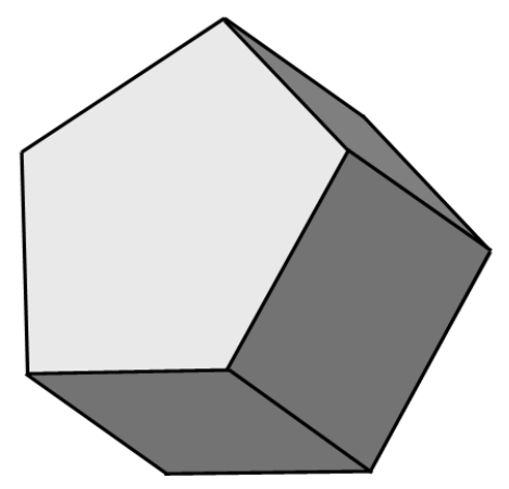 Desenho em perspectiva de um prisma de base pentagonal, com uma base clara à frente e faces laterais em cinza.
