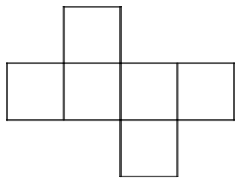 Seis quadrados em forma de cruz: quatro em linha, um acima do segundo e um abaixo do terceiro.