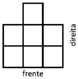 Vista de cima com “frente” embaixo e “direita” à direita: duas linhas inferiores com 3 quadrados cada e um quadrado acima do quadrado central.