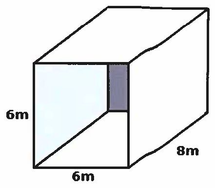 Desenho de um contêiner em forma de paralelepípedo com medidas 6 m de altura, 6 m de largura e 8 m de comprimento.