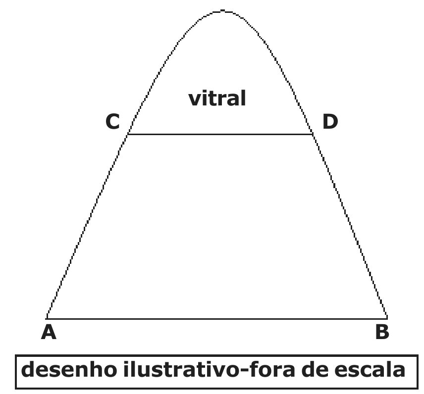 Arco de parábola com base AB e um segmento horizontal CD acima da base, com a palavra vitral entre C e D. Legenda: desenho ilustrativo-fora de escala.