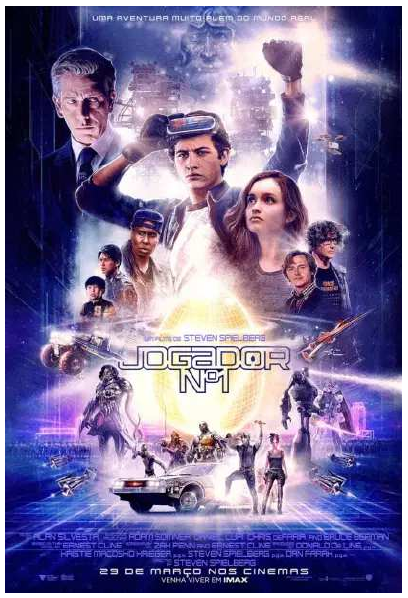 Cartaz do filme Jogador Nº 1, com os personagens e o título do filme ao centro e a inscrição “29 de março nos cinemas”.