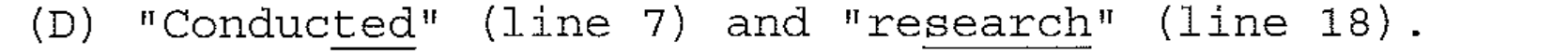 "Conducted" (line 7) and "research" (line 18). Sílabas sublinhadas: "ted" em Conducted e "search" em research.