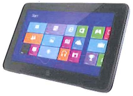 Fotografia ilustrativa de um tablet com a tela inicial exibindo blocos coloridos.