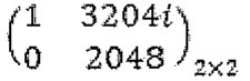 Matriz 2×2 com linhas (1, 3204i) e (0, 2048)