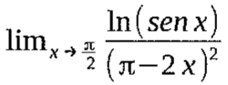 Limite, quando x → π/2, de ln(sen x) / (π − 2x)²