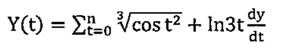 Y(t) = somatório de t=0 a n da raiz cúbica de cos t² + ln3t dy/dt