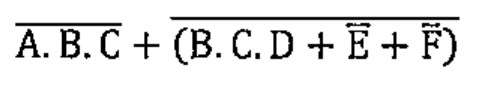 Expressão booleana da alternativa A envolvendo A, B, C, D, E e F com barras de complemento, conforme a imagem