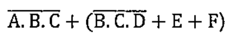 Expressão booleana da alternativa B envolvendo A, B, C, D, E e F com barras de complemento, conforme a imagem