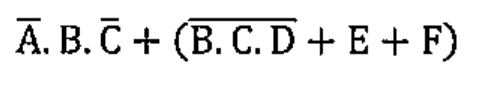 Expressão booleana da alternativa C envolvendo A, B, C, D, E e F com barras de complemento, conforme a imagem