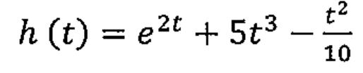 h(t) = e^(2t) + 5t³ - t²/10